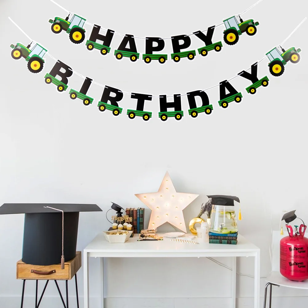 

Tractor Birthday Banner Tractor Garland Bunting for Tractor Birthday Party Supplies Decorations (Green)