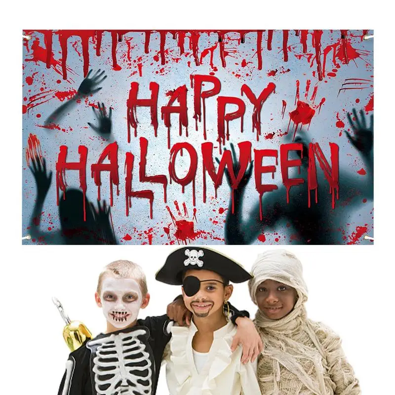 

Halloween Bloody Party Banner Blood Halloween Background Cloth Creepy Footprint Handprint Backdrop Bloody Backdrop Photo