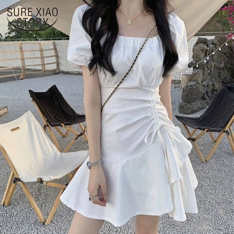 

Новое модное французское шикарное Белое Мини-Платье, повседневное вечернее вечерние ное праздничное платье, женское летнее пляжное платье с коротким рукавом, халат 22174