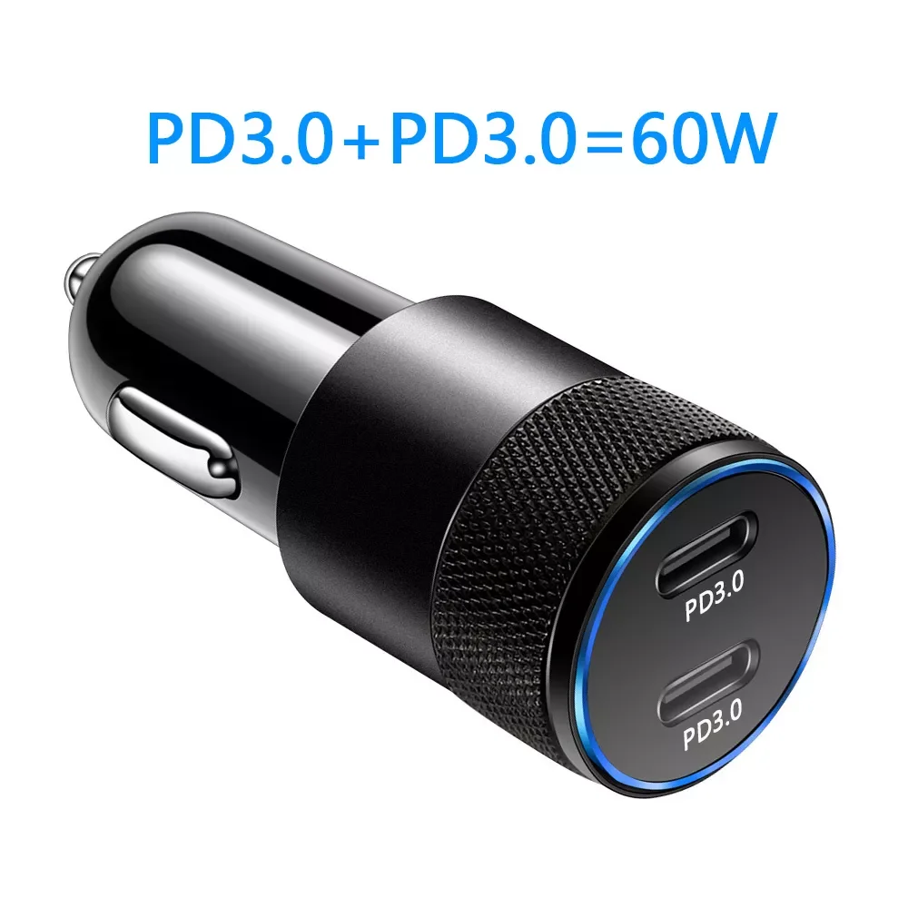 

60W USB C Fast Car Charger 2 Ports Car Charger Adapter Dual Type C PD for IPhone13 12 11 Pro Max Samsung Galaxy Note20 Android