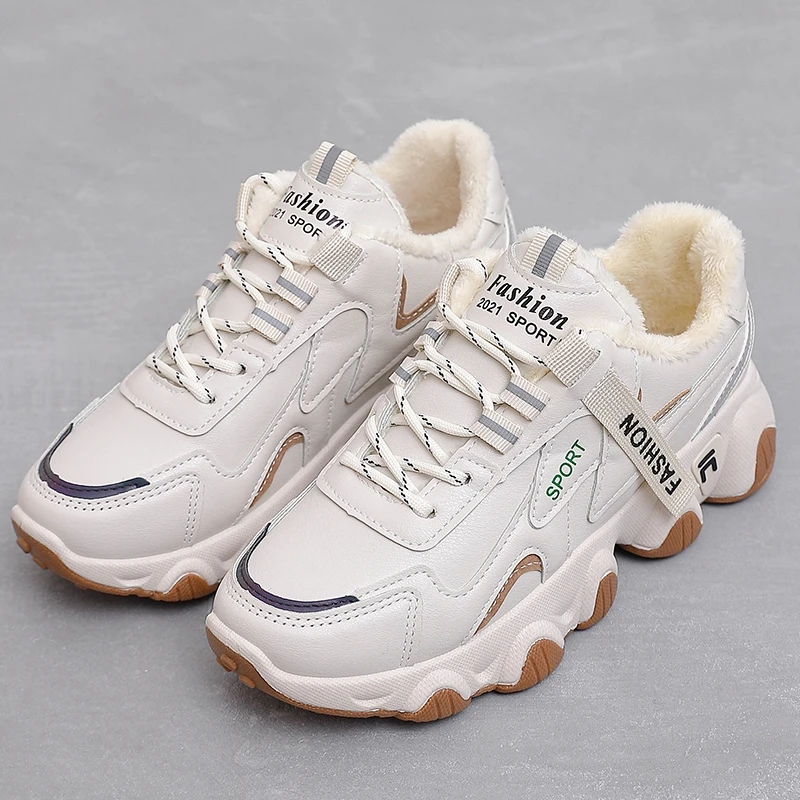 

Кроссовки женские на толстой подошве, удобная обувь с вулканизированной подошвой, плюшевые высокие кеды, Повседневная модная обувь для бег...