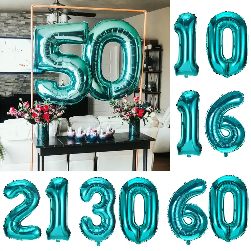 

2pcs 32inch Tiffany Blue Number Foil Balloon Big Turquoise Digital Helium Ball 18 21 30 40 50 60 Birthday Party Decoration adult