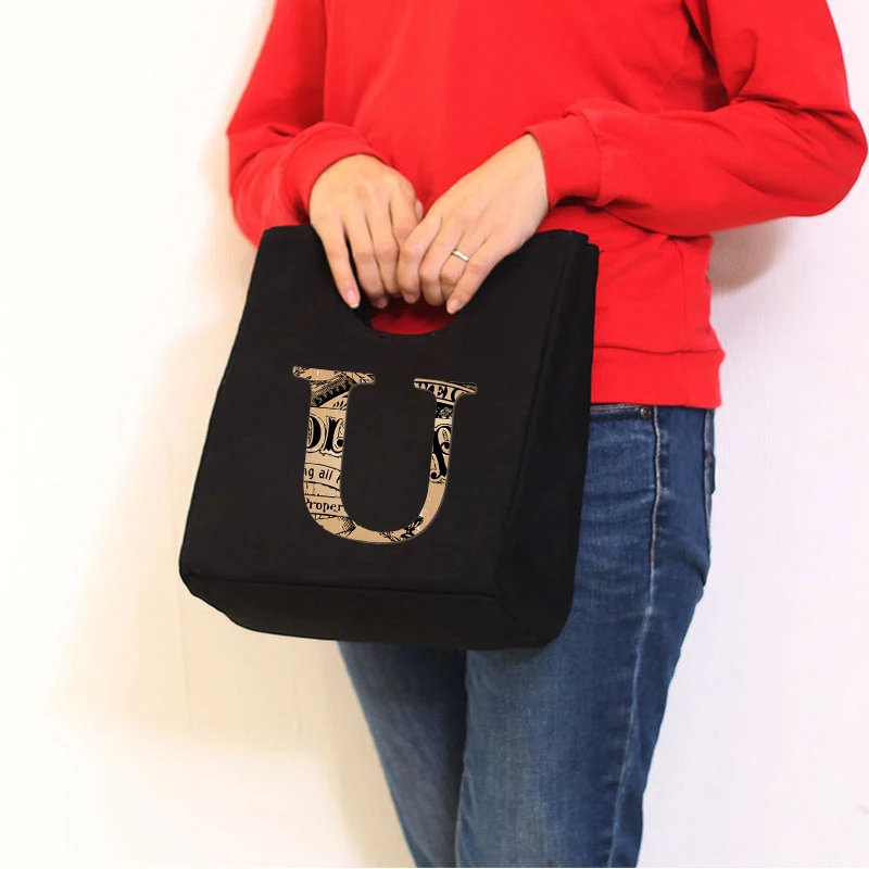 

Brown Letter Canvas Neutral Rice Bag Food Environmental Protection Storage Bag Portable Large-capacity Children's Lunch Bag