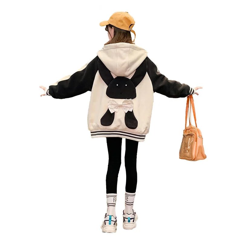 

Teen Girls Fashion New Coat Autumn Winter Thick Warm Patchwork Top Children's Clothing Hooded Letter Cartoon Design Jacket 4-14Y