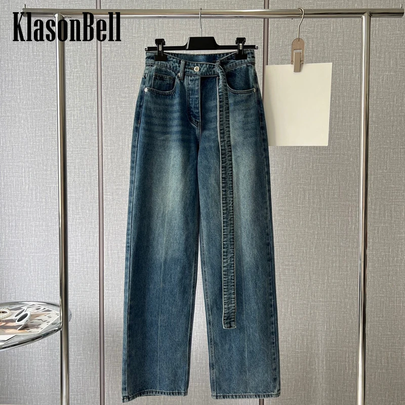 

9.30 KlasonBell Vintage Distressed Washed With Belt Straight Jeans Women