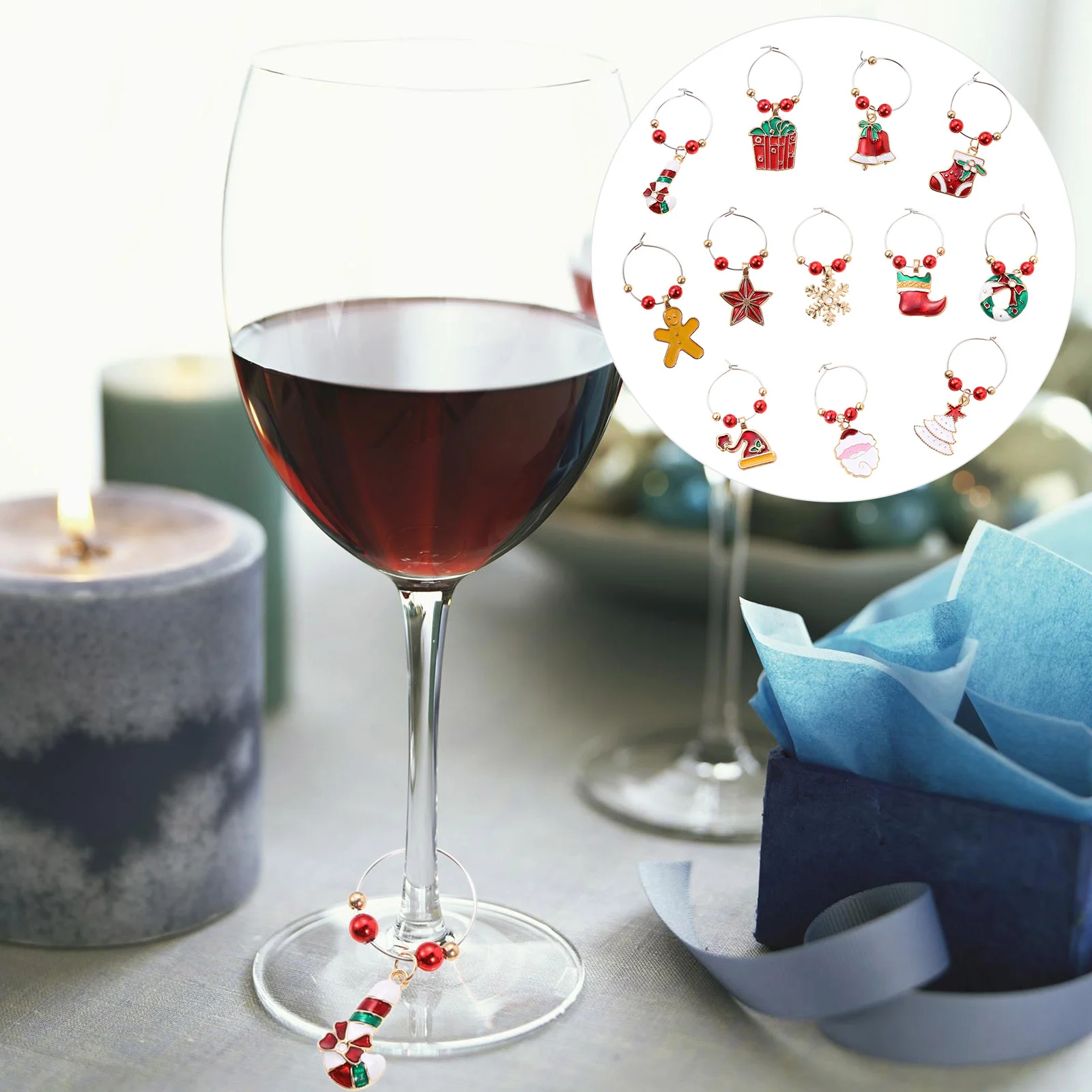 

Glasschristmas Tags Marker Charms Party Drink Ringscuppendant Charm Markers Goblet Buddies Drinking Holiday Tag Tasting Ring