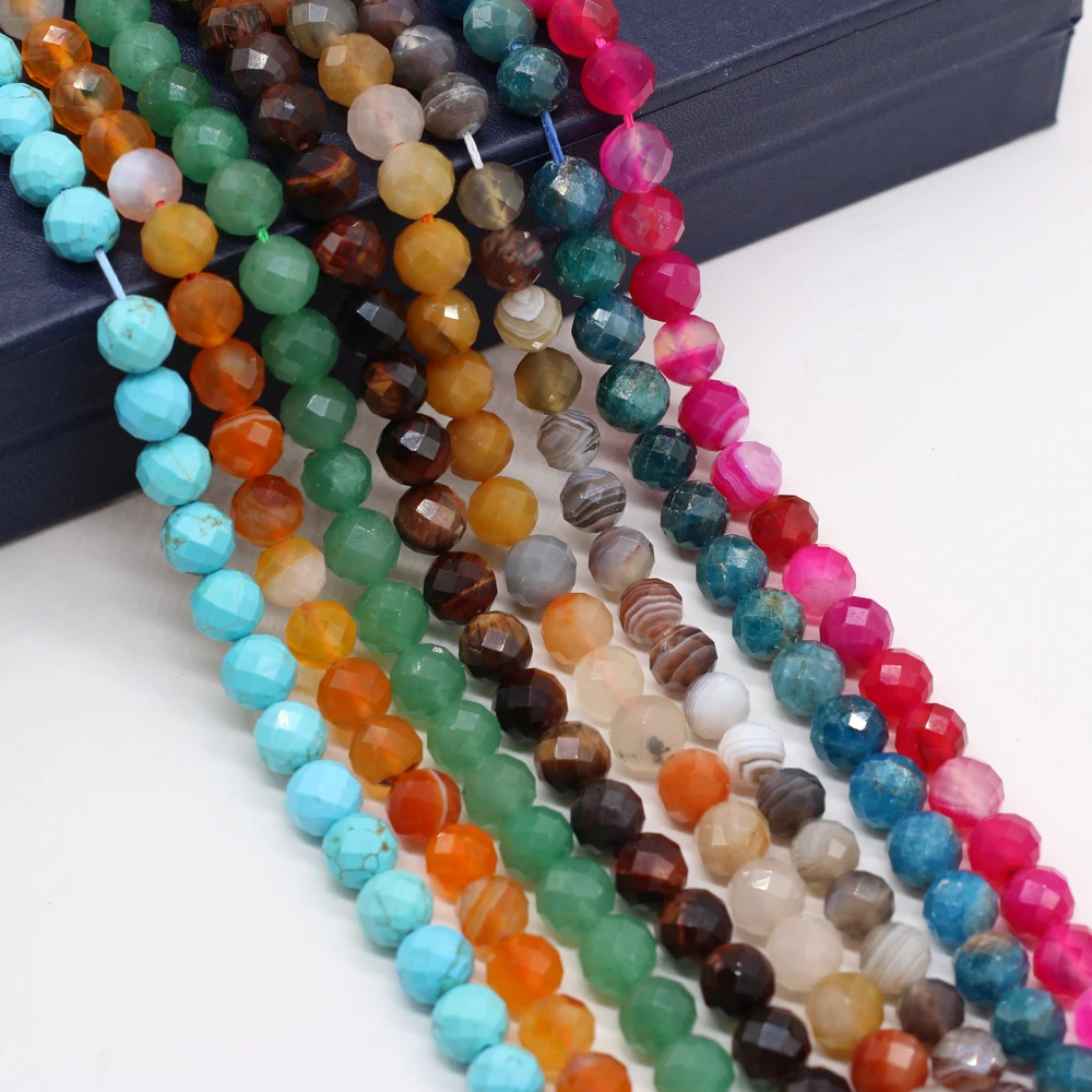 

Natural Stone Turquoise Agate Round Faceted Beads 8MM For Jewelry Making DIY Necklace Earrings Accessories Gems Charms Gift 38CM