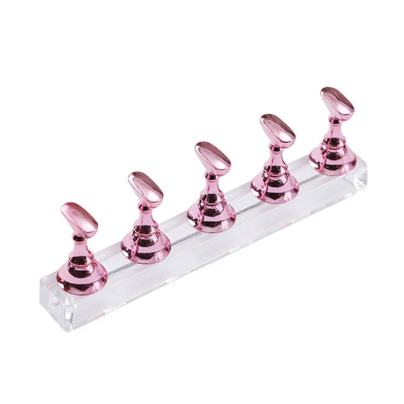 5pcs magnetic nail holder practice display stand acrylic crystal showing shelf nail art tool 9colors nail polish display stand free global shipping