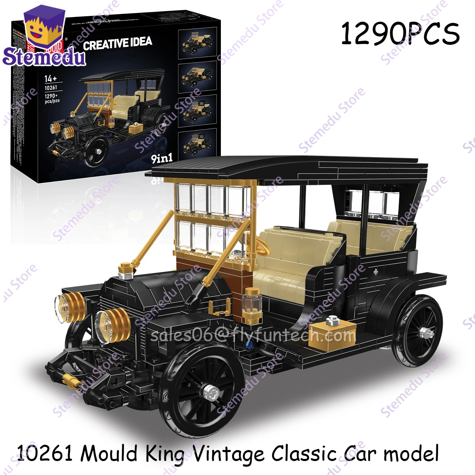Фото Конструктор MOULD KING 1290 деталей: Винтажный классический автомобиль 1910 №30, ретро-модель, DIY-украшение для рабочего стола, развивающий подарок №3