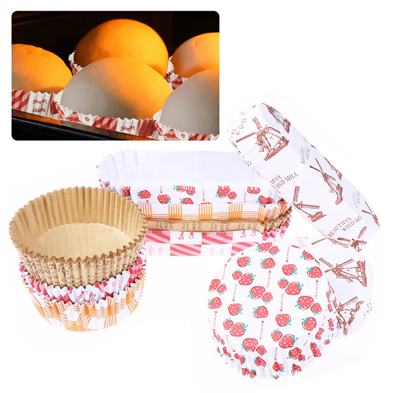 

100Pcs Bread Paper Tray Baking Cups Muffins Hamburger Oil-Proof Practical Mini Snack Heat Resistant Cake Tools