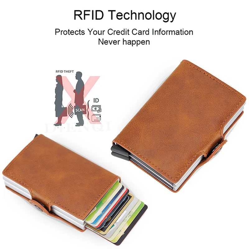 Top Quality Rfid Men Wallet Money Bag Mini Purse Male Aluminium Card Holder Small Clutch Leather Wallet Thin Purse Carteras