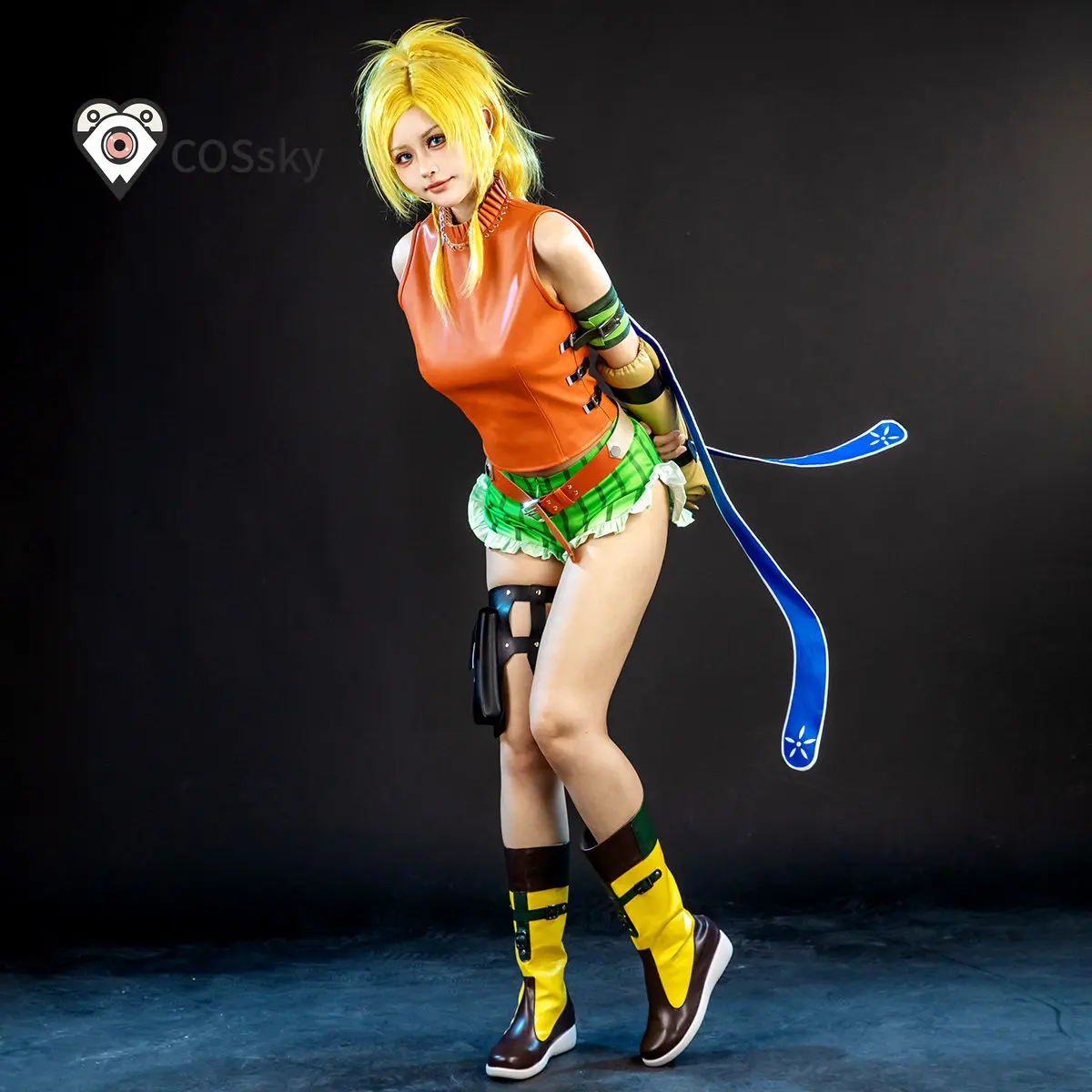 Фото Костюм для косплея Рикку из игры Final Fantasy X: новый повседневный кожаный топ, шорты, реквизит, перчатки, униформа Рикку для Хэллоуина, для мужчин и женщин №3