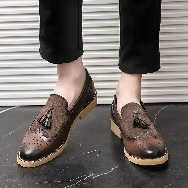 Модные кожаные лоферы высокого качества мужская повседневная обувь без шнуровки