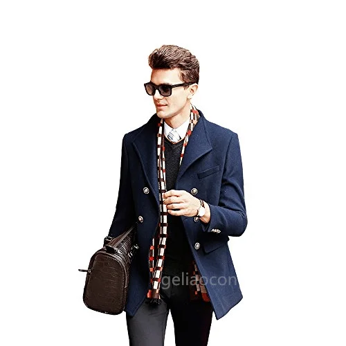 

Custom Made Suits Jacket Men Navy Blue Wool Blend Lapel Jacket Men Overcoat Trench Coat Business Blazer Top Wedding Party