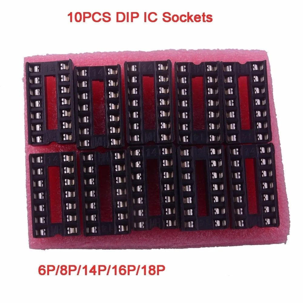 

10pcs/lot Narrow DIP IC Sockets Adaptor Solder Type Square Hole Socket Kit 6P/8P/14P/16P/18P