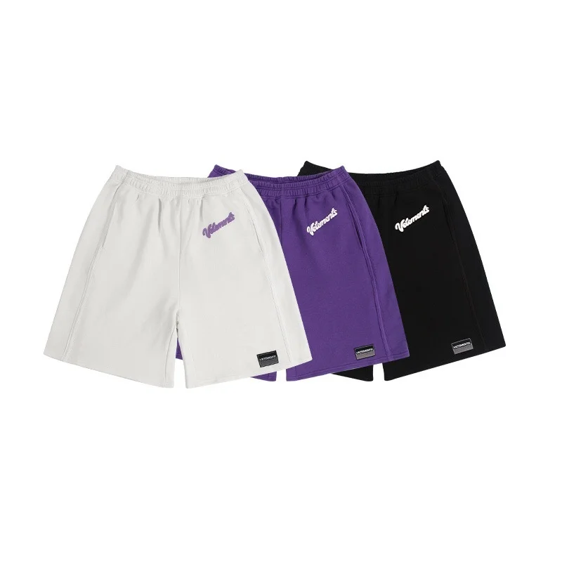 

Foam Printing Vetements Shorts Men Women Purple Letters Print Vetements Shorts Patch VTM Breeches