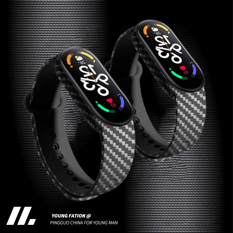 Ремешок из углеродного волокна для Mi band 7 6 5 роскошный силиконовый сменный