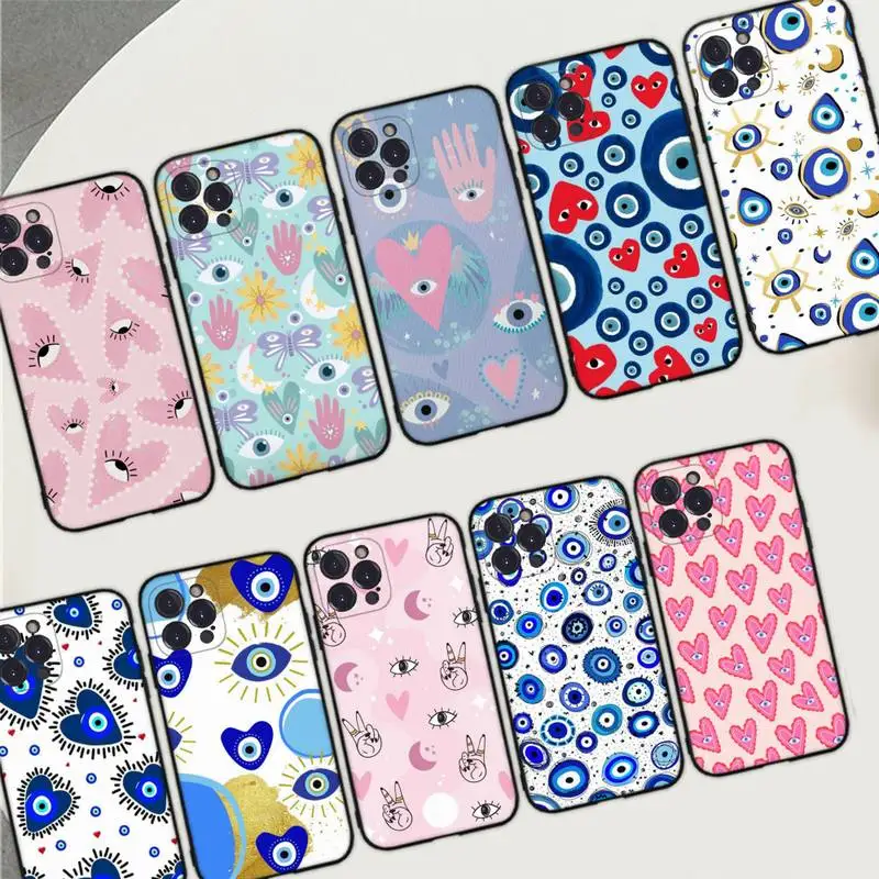 

Blue Evil Eye Abstract Phone Case Silicone Soft For iphone 14 13 12 11 Pro Mini XS MAX 8 7 6 Plus X 2020 XR Shell