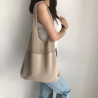 2022 knitted handbag for women beach hobo bag casual lightweight shoulder tote bag female boho style shopping woven handbag