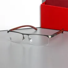 Luxury Brand Half Rimless Optical Glasses Frame Men Wood Metal High Quality Myopia Prescription Eyeglasses Frame Spectacles 