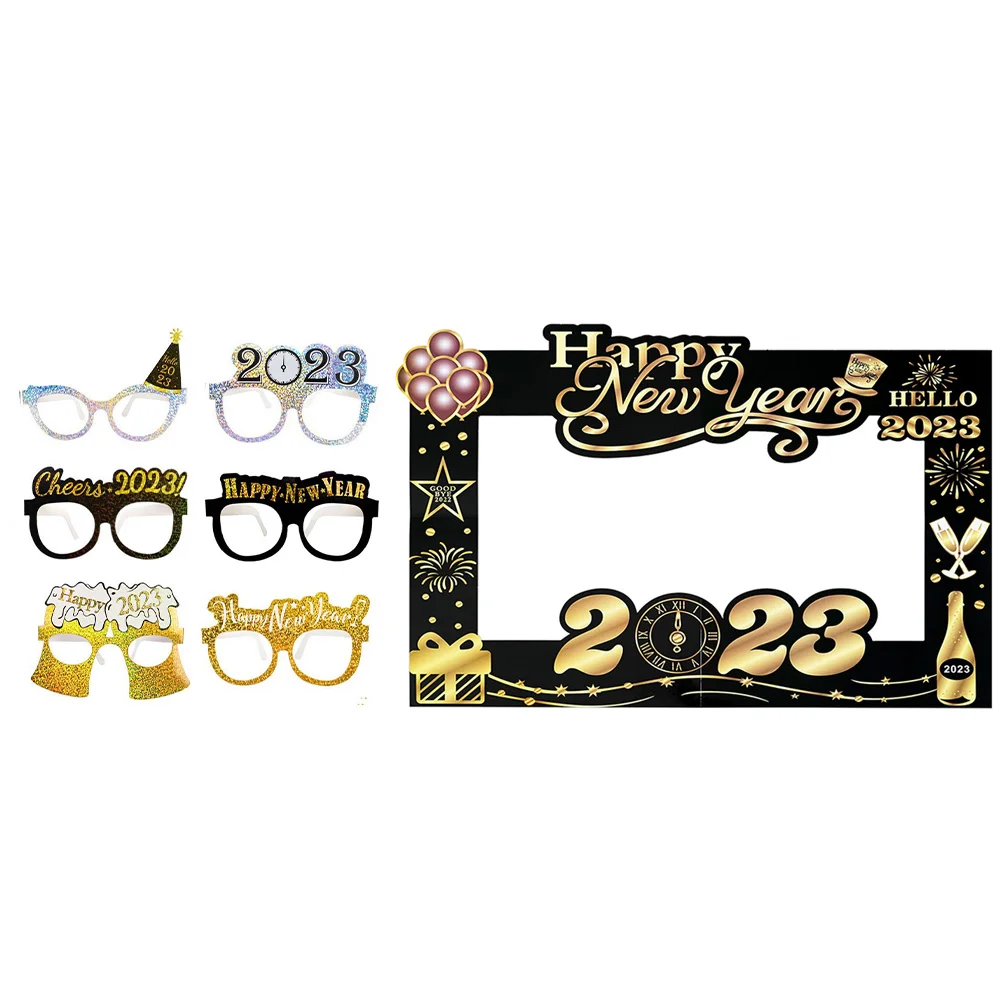 

New Year Party 2023 Glasses Eyeglasses Photo Happy Frame Years Props Selfie Favors Supplies Prop Eve Booth Eyewear Favor Decor