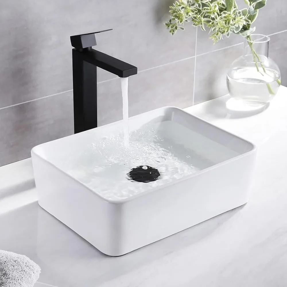 

Rectangle Vessel Sink 16"X12" White Bathroom Sink Above Counter Porcelain Ceramic Small Sink Bowl, BVS110S40