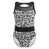 children girls swimwear sleeveless open back mesh patchwork leopard print one piece swimming jumpsuit kids swimsuit beachwear