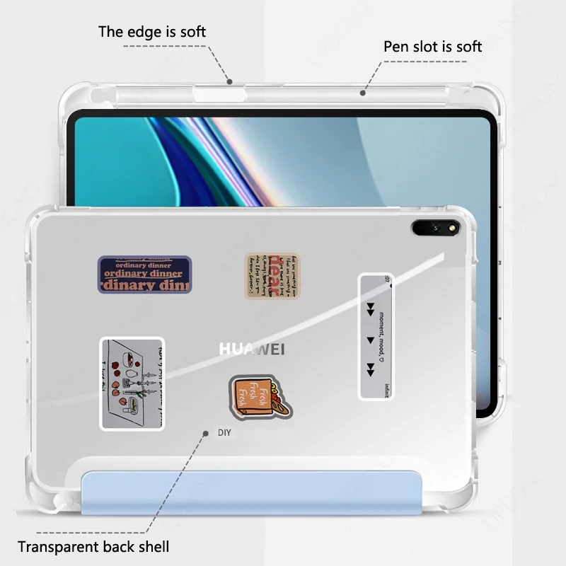 Чехол UPBGNG для Huawei Matepad 10 4 2022 / 11 Pro 8 с гнездом ручки прозрачный мягкий чехол