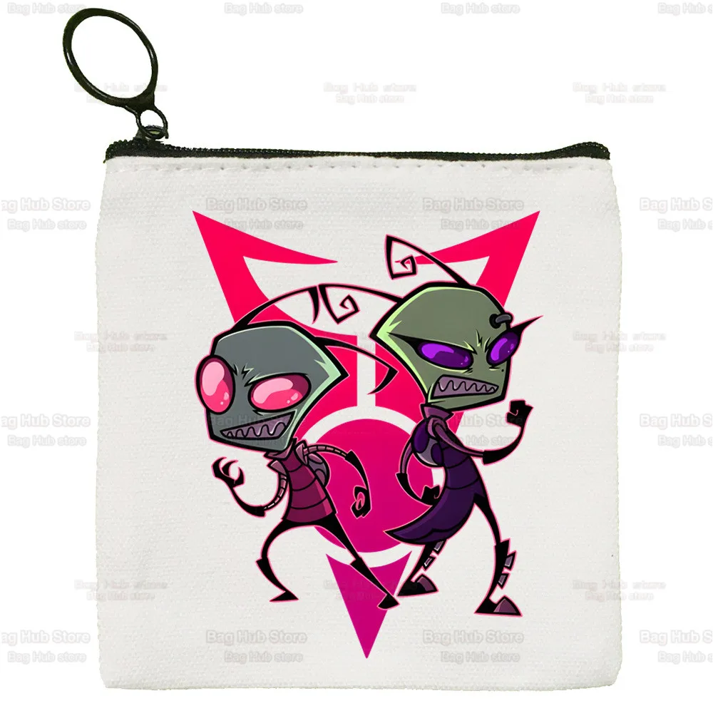 Kawaii Cartoon Invader Zim Alien Anime Canvas Card Coin Purse Female Cute Simple Coin Mini Zipper Bag
