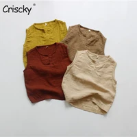 criscky summer kids t shirt fashion solid girls tees sleeveless casual loose boys tops korean casual children clothes