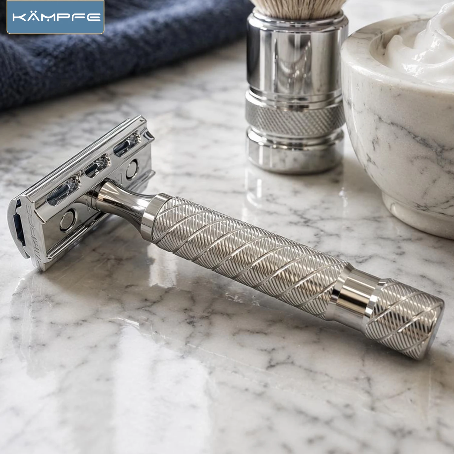 Фото Бритва KAMPFE CNC с ручкой из нержавеющей стали, безопасная, ручная, с 3 сменными основаниями, для мужского бритья, с двойным лезвием №1