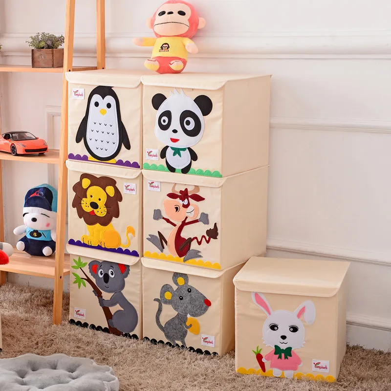 Childrens Fabric Toy Storage Bins Foldable Oxford Cloth Cube Box for Kids 13 inch Room Tidy Organizes with lid storage box