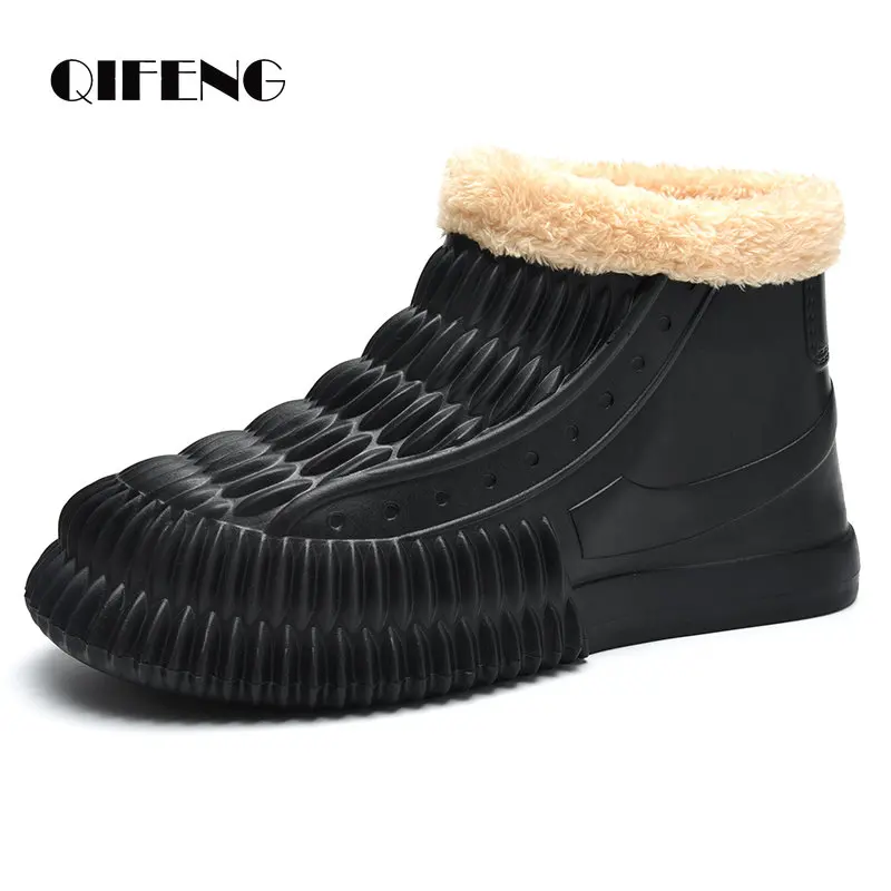 

Winter Mens Warm Fur Snow Boots House Furry Shoes Waterproof Black Water Shoes Fashion Rain Shoes Keep Warm Ankle Boots Fashion
