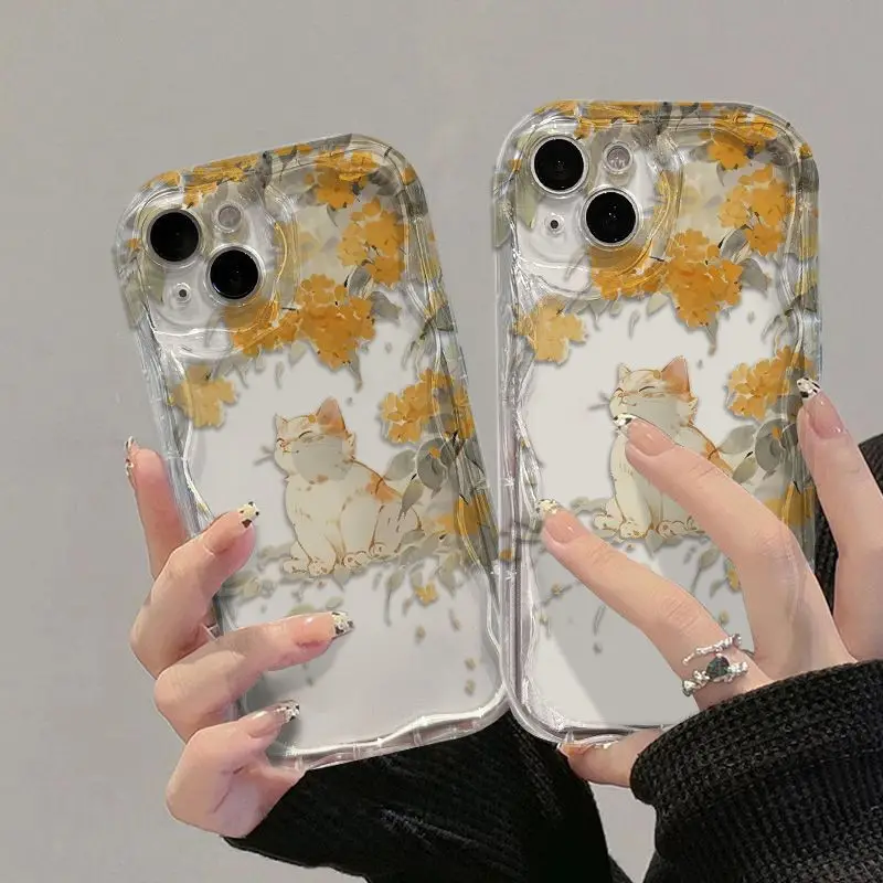 Чехол для телефона Осенние листья и кошки iPhone 16 15 14 13 12 11 Pro Max XR X XS 7 8 Plus SE Y2K милый