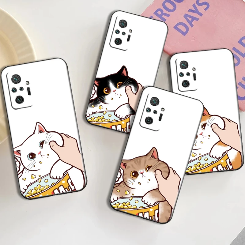 

Cartoon Cute Cat Phone Case For Xiaomi Redmi Note 9 7 7A 9T 9A 9C 9S 9 8 Pro 8T 8 2021 5G Back Funda Black Coque Silicone Cover