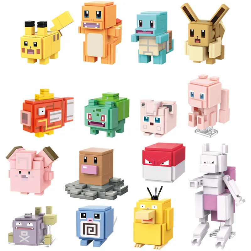 

Pokemon Quest Figures Game Square Pikachu Building Puzzle Blocks Charmander Eevee Mew Magikarp Children's Patchwork Collection