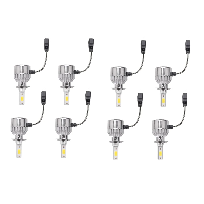 

New 8Pcs C6 LED Car Headlight Kit COB H7 36W 7600LM White Light Bulbs