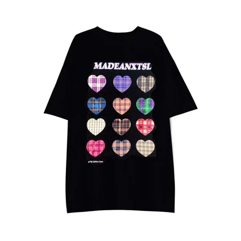 

Футболка в стиле преппи для мужчин и женщин, Повседневная Свободная рубашка с принтом Love, в стиле Харадзюку, с круглым вырезом и коротким рук...