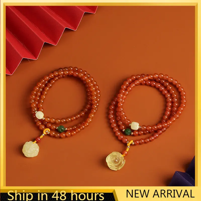 

Natural Cherry Red South Red Agate 5-6mm Bracelet Female 14K Bag Gold Hanging Wax Rose Original Multi Treasure Hand String