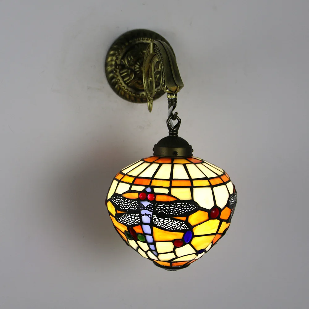 

Tiffany wall lamp stained glass restaurant bar club hall aisle dragonfly lamp spherical wall lamp European retro alloy lighting