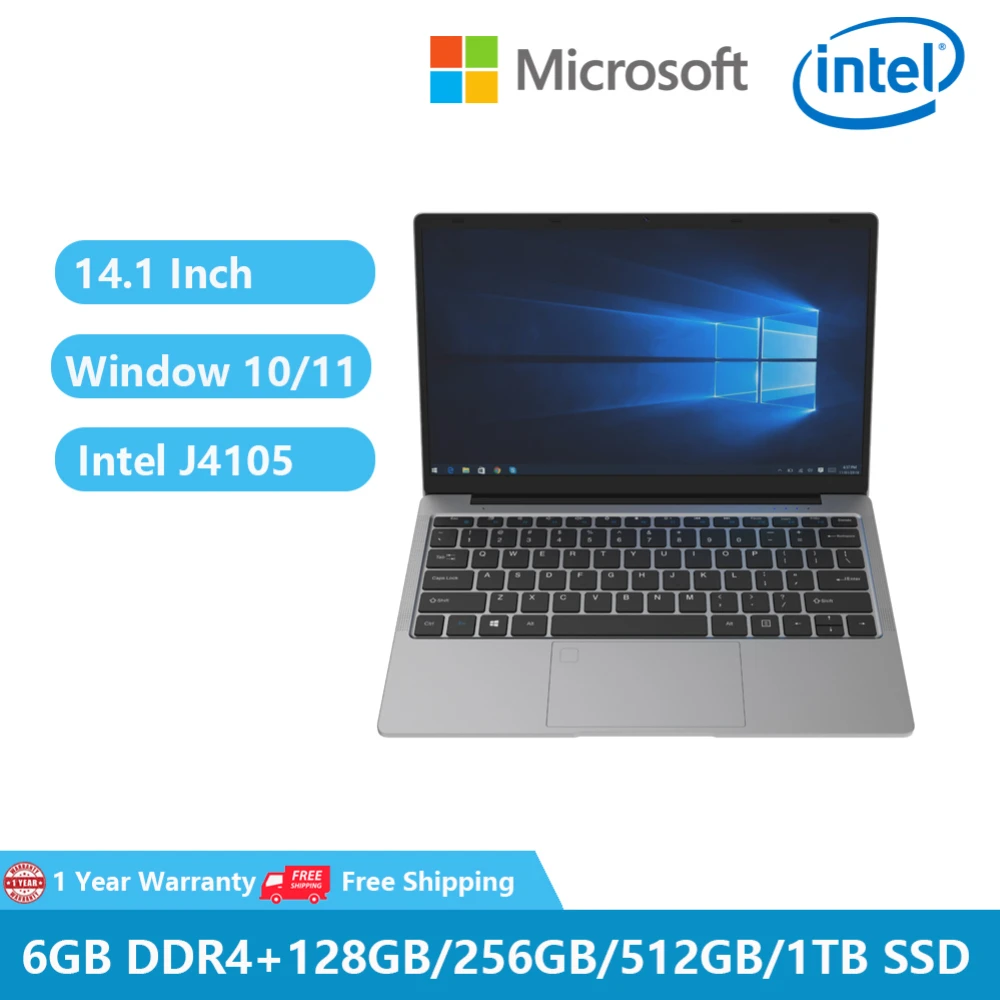 

2022 Student Portable Laptop Windows 11 Note Book Gaming Education 14" 1920X1080 Intel Celeron J4105 6GB RAM+1TB SSD Win11