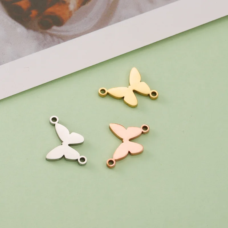 10pcs Stainless Steel Mirror Polish Butterfly Insect Pendant Charms Connectors For Bracelets Jewelry Making  Finding Accessories