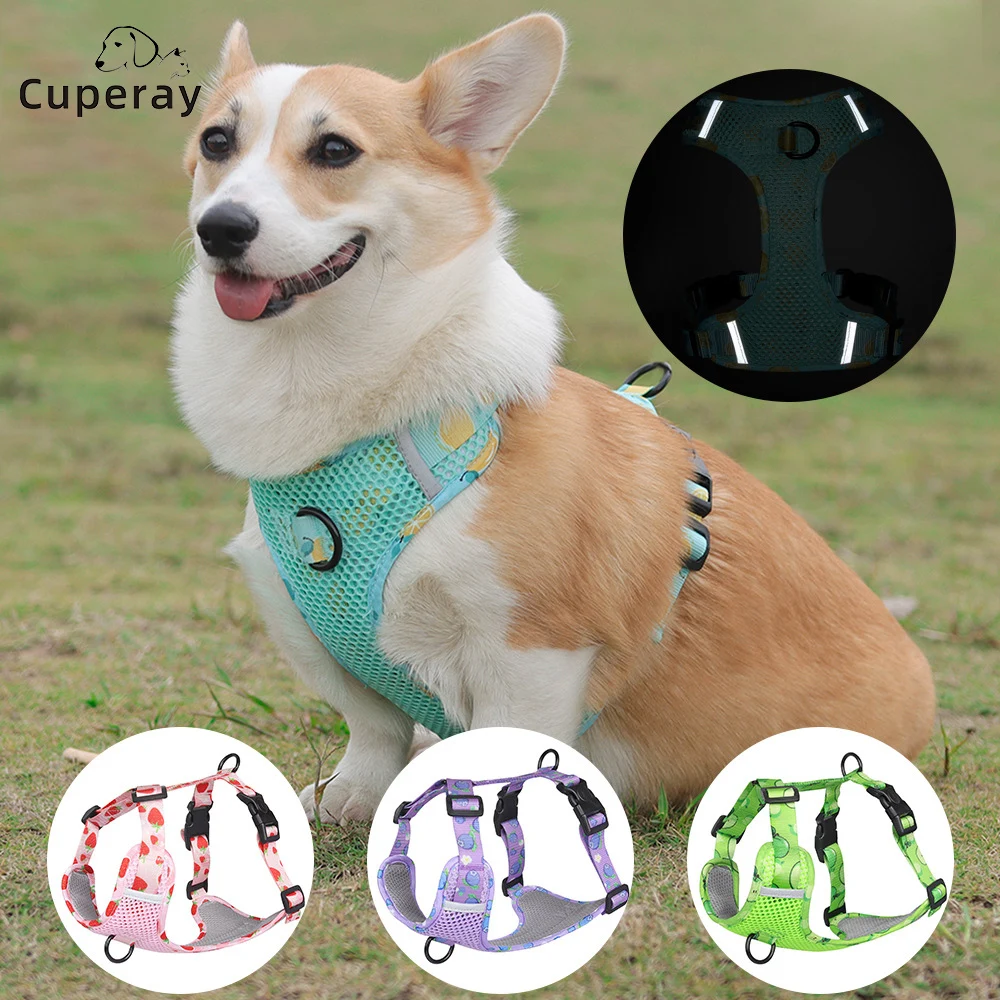 

Reflective Pet harness Vest-style adjustable dog harness Fruit print Pet supplies to prevent bursting for dog walking training