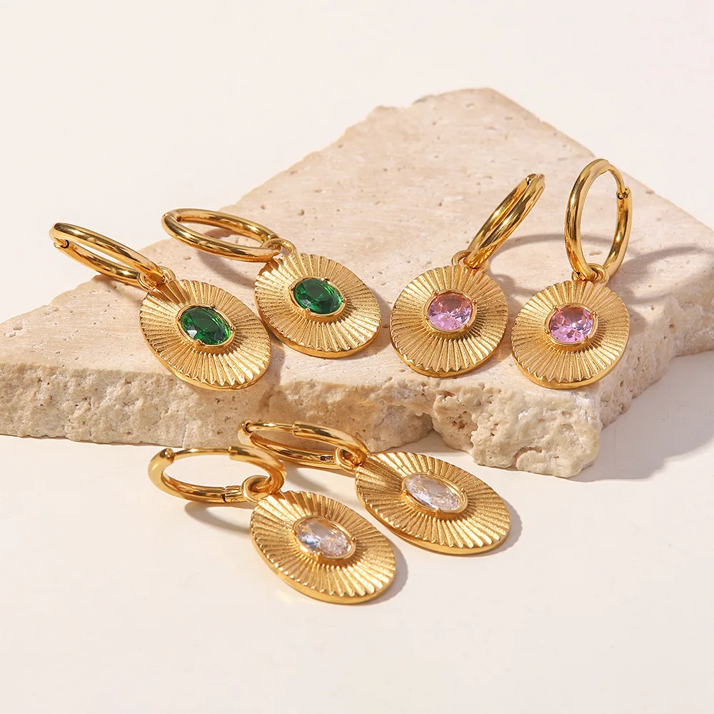 Stainless Steel PVD 18K Gold Plated Tarnish Waterproof Colorful Crystal Inlay Drop Earrings For Woman Jewelry Wholesale Trendy