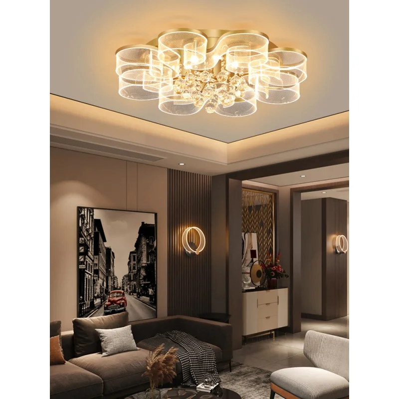 

Golden Living Room Ceiling Lamp Nordic Creative Pattern Light Luxury Crystal Lobby Light Simple Modern Atmosphere Bedroom Room L