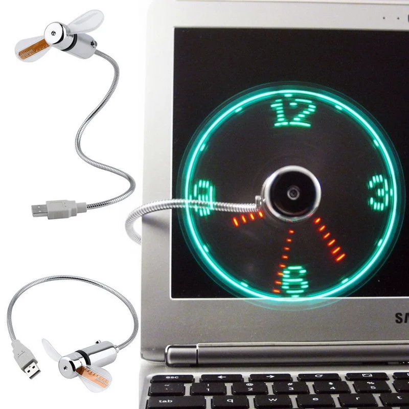 

Mini USB Fan Portable Gadgets Flexible Gooseneck LED Clock Cool Laptop Notebook Real Time Display Durable Adjustable