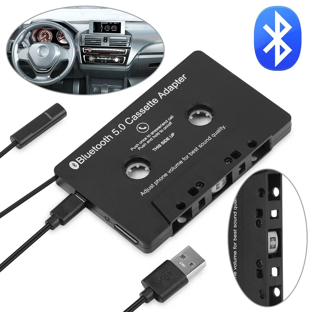 

Black Bluetooth Automotive AUX Jack Cassette Car Audio Music Adapter CD Tape Converter