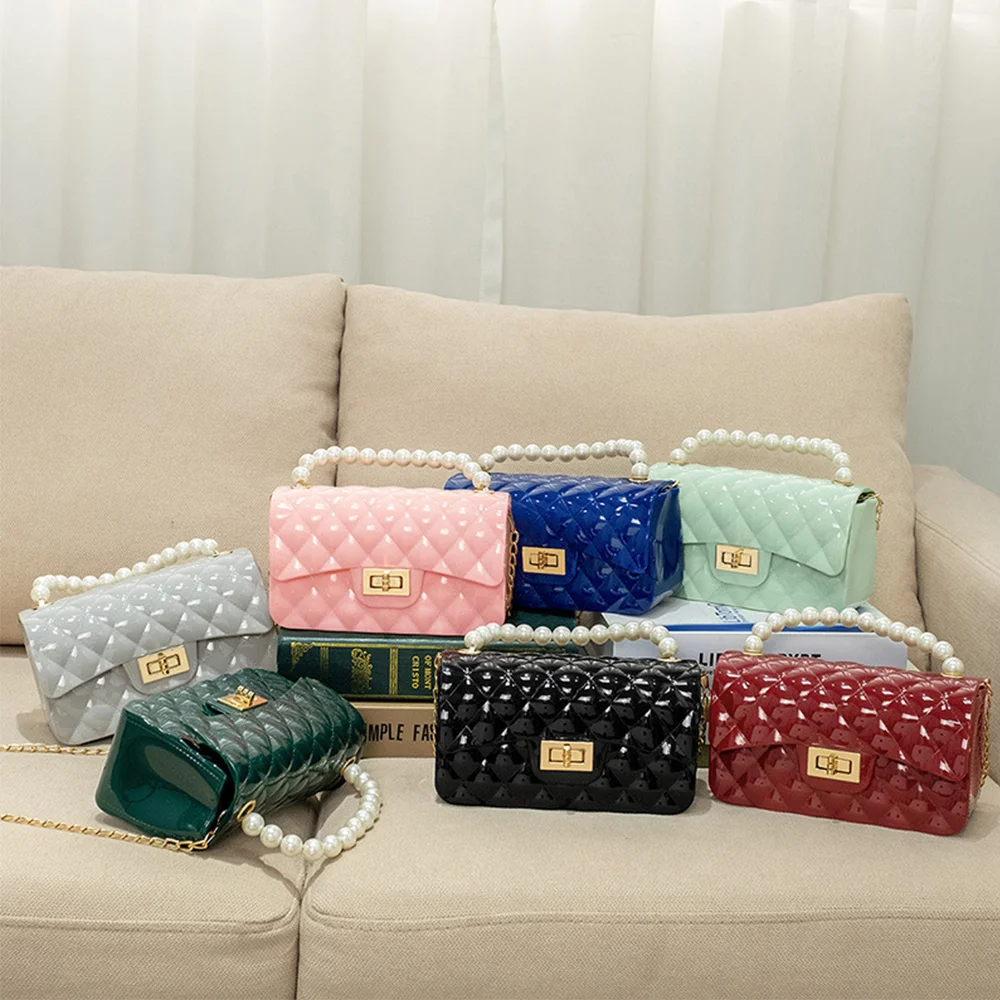 

Women's Mini PVC handbag, new fashion binding bag, women's portable chain bag, pearl jelly bag, small square binding bag