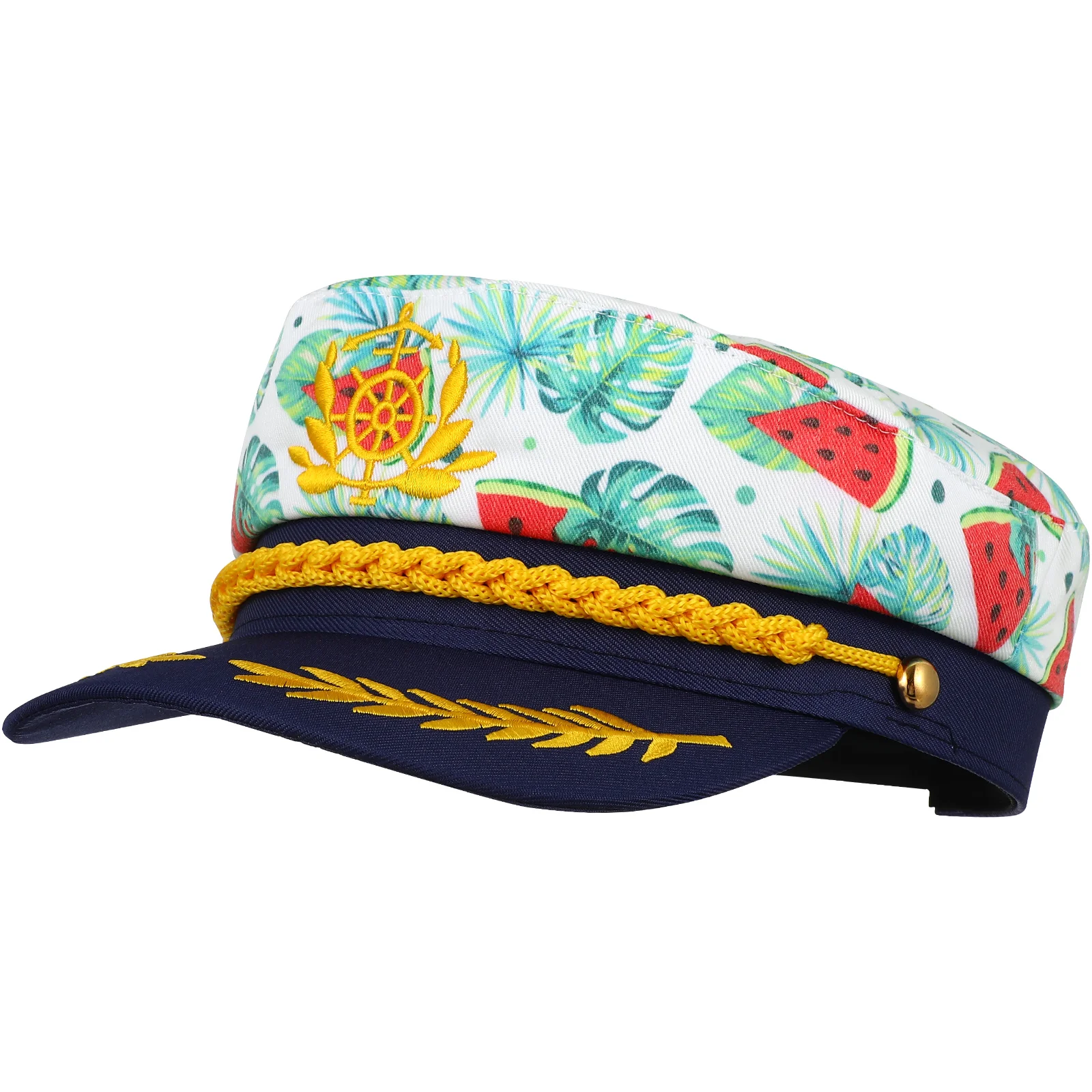 

SOIMISS Captain Yacht Hat Watermelon Printed Embroidered Badge Sailor Costume Cap for Party Cosplay
