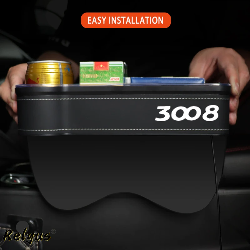 

Car Storage Box Atmosphere Lamp for Peugeot 3008 GT 308 4008 5008 508 USB Charging Car Seat Gap Filler Organizer Accessories
